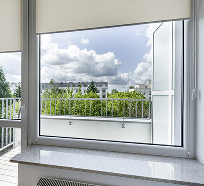 aluminium frame fixed glass window beside hinged door