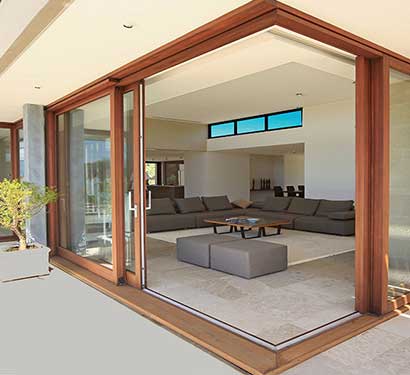 wood look corner aluminium lift sliding doors for max space